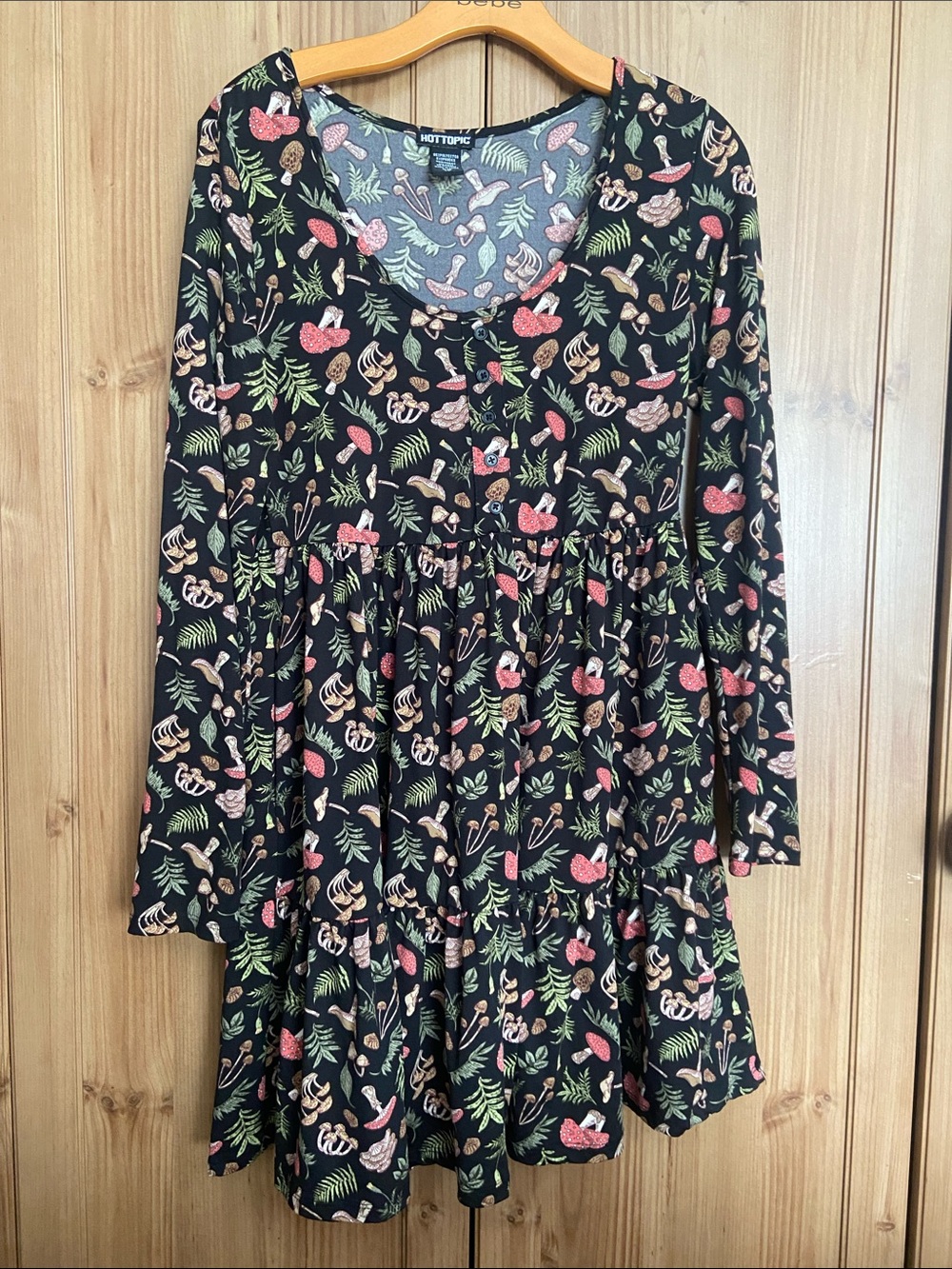 Hot Topic Black Morel Mushroom Whimsical Woodsy Dress L EUC